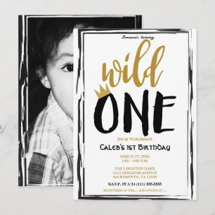 Wild One Zwart + Goud Foto 1 1e Verjaardag Kaart