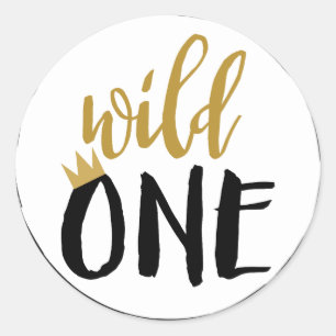 Wild One Zwart + Goud Foto 1 1e Verjaardag Ronde Sticker