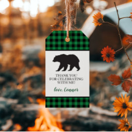 Wild One Zwarte Beer Groen Buffalo Plaid Bedankt Cadeaulabel