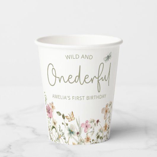 Wild & Onederful Wildflower 1e Verjaardagsfeest Papieren Bekers (Achterkant)