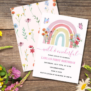 Wild & Onederful Wildflower Regenboog 1e Verjaarda Kaart