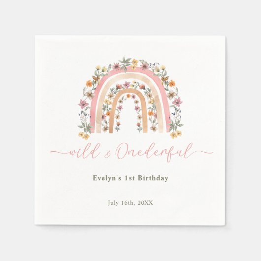 Wild & Onederful Wildflower Regenboog 1e Verjaarda Servet (Voorkant)