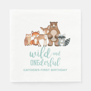 Wild Onederful Woodland Animal First Birthday Napk Servet