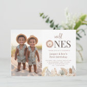 Wild Ones Twins Neutrale bladeren - Foto Verjaarda Kaart (Staand voorkant)