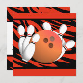 Wild Oranje Zebra Stripe Bowling Party Kaart (Voorkant / Achterkant)