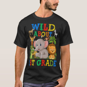 Wild Over 1st Grade Safari Dieren Oerwoud Terug na T-shirt