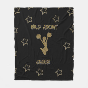 Wild Over Cheer Black & Gold Stars Fleece Deken