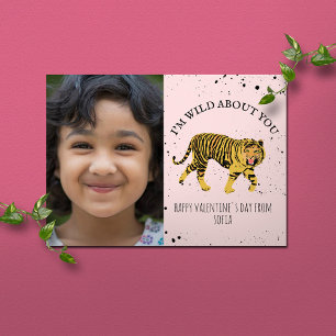 Wild Over Jou Tijger Roze Valentijnsfoto Kaart