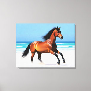 Wild Paard Galloping op een strand Canvas Afdruk