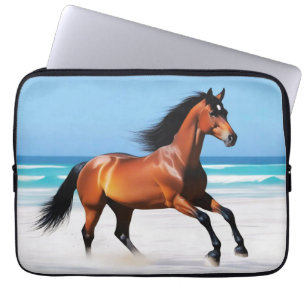 Wild Paard Galloping op een strand Laptop Sleeve