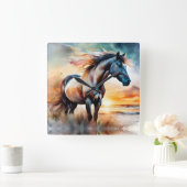 Wild Paard op grasduin bij zonsondergang Vierkante Klok (Huis)