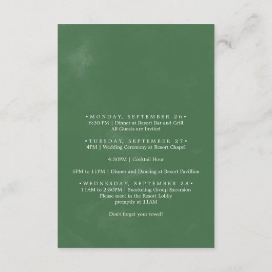 Wild Palm Wedding Week Plan van Gebeurtenissen Informatiekaartje (Achterkant)