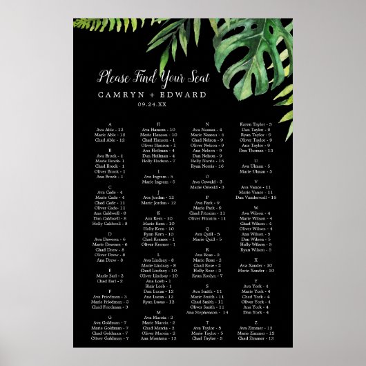 Wild Palm | Zwarte alfabetische zeegrafiek Poster (Voorkant)