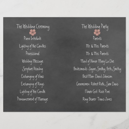 Wild Peach Rose Chalkboard Fold Wedding Programme (Dos)