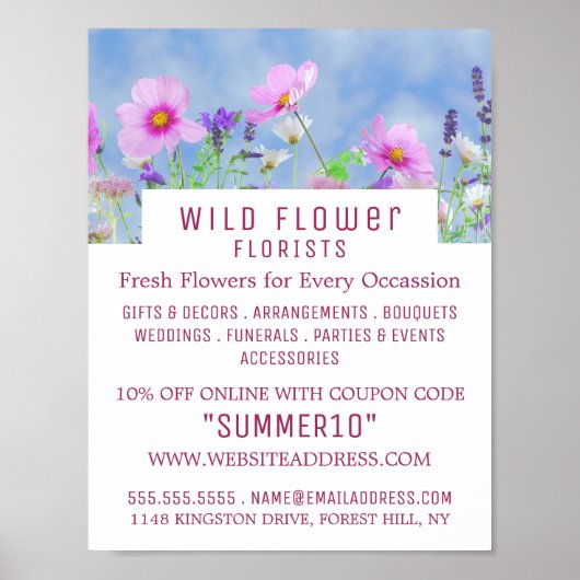 Wild Pink Floral, bloementeelt Adverteren Poster (Voorkant)