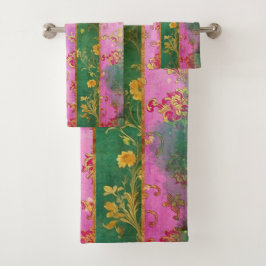 Wild Pink Grunge Damask - Badhanddoek Set Bad Handdoek