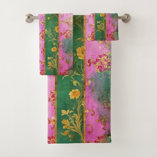 Wild Pink Grunge Damask - Badhanddoek Set Bad Handdoek (Insitu)
