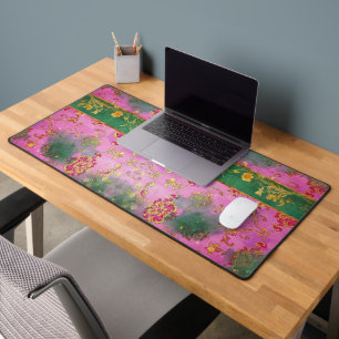 Wild Pink Grunge Damask - Desk Mat