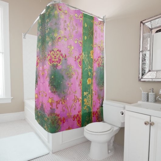 Wild Pink Grunge Damask - Douchegordijn (In situ)