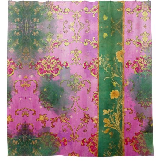 Wild Pink Grunge Damask - Douchegordijn (Voorkant)