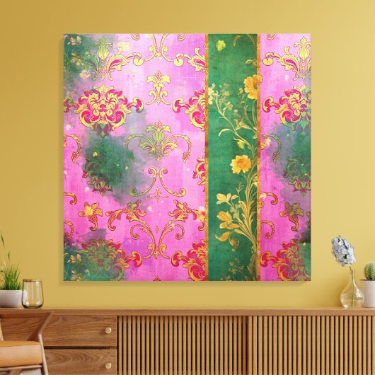 Wild Pink Grunge Damask - Ingepakt Canvas (Insitu (Woonkamer))