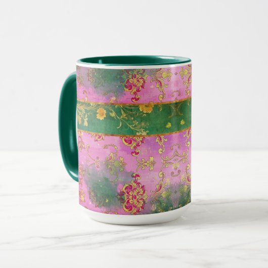 Wild Pink Grunge Damask - Mok, Beker Mok (Voorkant links)