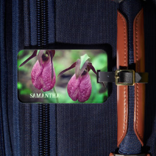 Wild Pink Lady Slipper Orchid Flowers, speciaal ge Bagagelabel