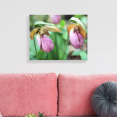 Wild Pink Lady Slipper Orchid Pair Canvas Afdruk (Insitu (Woonkamer))