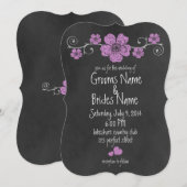 Wild Pink Roses Chalkboard Wedding Invitation Kaart (Voorkant / Achterkant)
