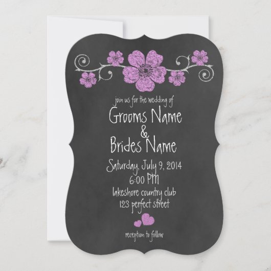 Wild Pink Roses Chalkboard Wedding Invitation Kaart (Voorkant)