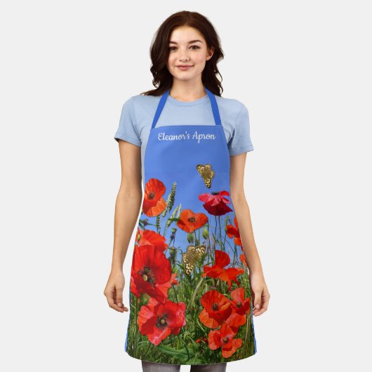 Wild Poppy Field gepersonaliseerd Schort (Gedragen)