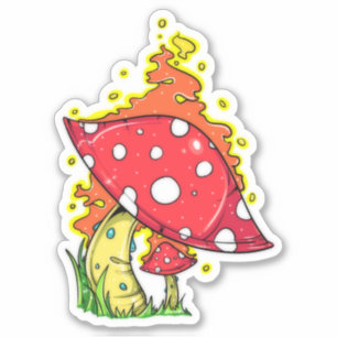Wild Psychedelic Flaming Mushroom Sticker