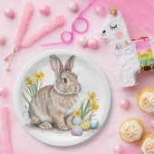 Wild Rabbit Easter Eggs and Daffodil Flowers  Papieren Bordje (Feest)