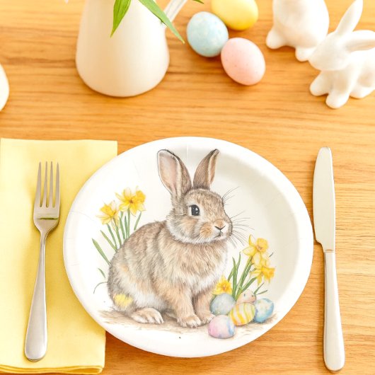 Wild Rabbit with Daffodils Easter  Papieren Bordje