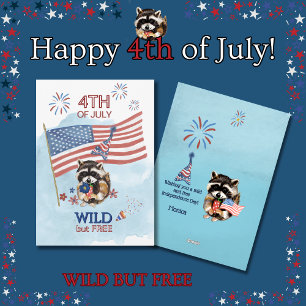 Wild Raccoon Girl viert vierde juli Feestdagenkaart