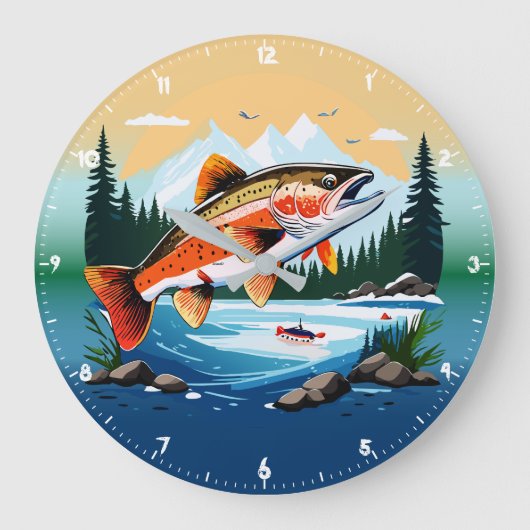Wild Rainbow Trout Rocky Mountain Stream Clock Grote Klok (Voorkant)