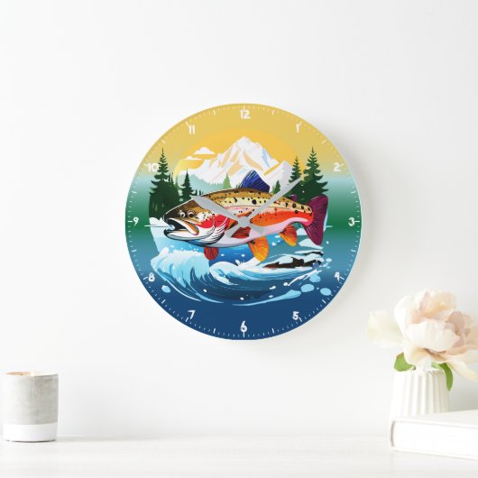 Wild Rainbow Trout Rocky Mountain Stream Clock Grote Klok (Huis)