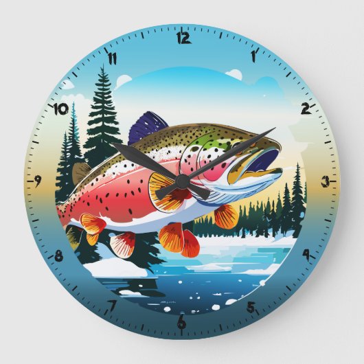 Wild Rainbow Trout Rocky Mountain Stream Clock Grote Klok (Voorkant)