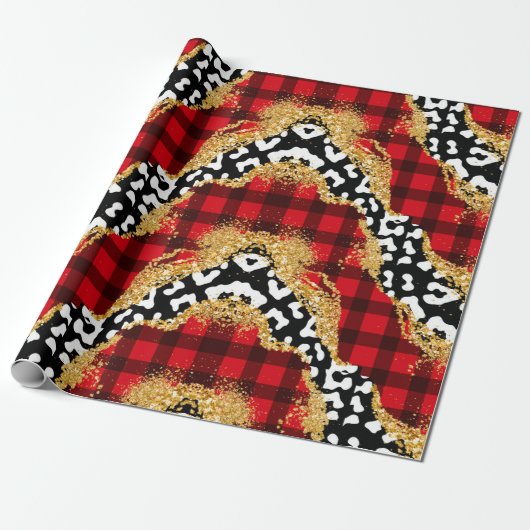 Wild Red Buffalo Pset Leopard met kerstmis Cadeaupapier (Uitgerold)