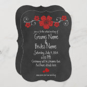 Wild Red Roses Chalkboard Virtual Wedding Kaart (Voorkant / Achterkant)