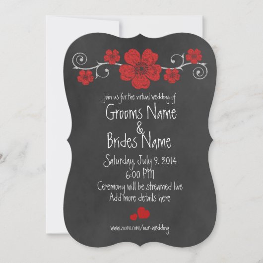 Wild Red Roses Chalkboard Virtual Wedding Kaart (Voorkant)