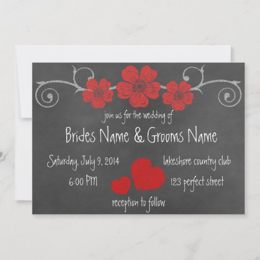 Wild Red Roses Chalkboard Wedding Invitation Kaart (Voorkant)
