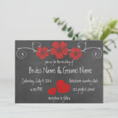 Wild Red Roses Chalkboard Wedding Invitation Kaart (Staand voorkant)