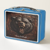 Wild Roar: Leder gegraveerd grizzly meesterwerk (Voorkant)