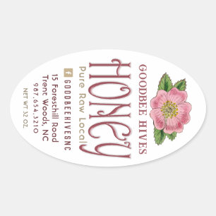 Wild Roos 32 oz Queenline Jar Raw Local Honey Pink Ovale Sticker