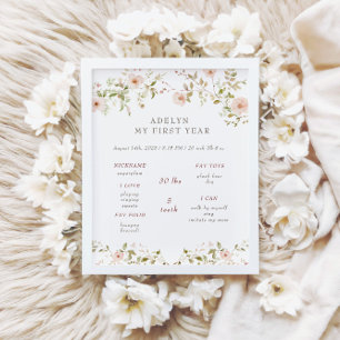 Wild Roos Baby Eerste Verjaardag Stats teken Poster