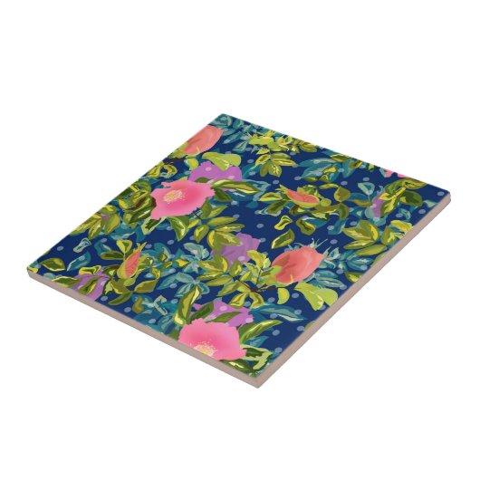 Wild roos, blauwe achtergrond, wild roos, rozen, r tegeltje (Zijkant)