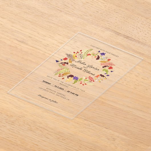 Wild Roos Bossen Exotische bloementuin Bruiloft Acryl Uitnodigingen (Laagn)