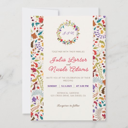 Wild Roos Bossen Exotische bloementuin Bruiloft Kaart (Voorkant)