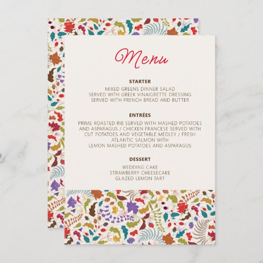 Wild Roos Bossen Exotische bloementuin Bruiloft Menu (Voorkant / Achterkant)